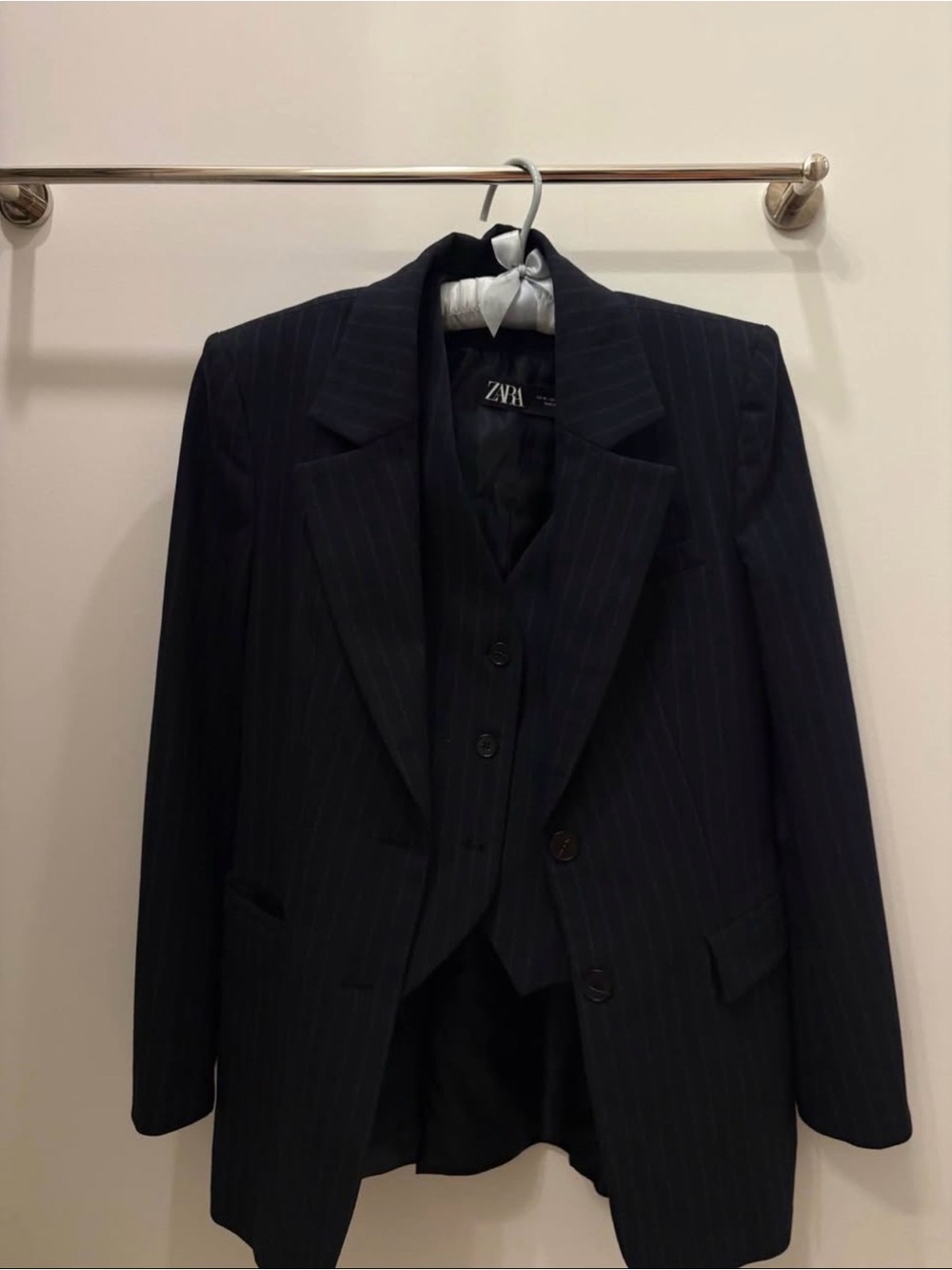 Zara Navy Pinstripe Blazer with Matching Vest